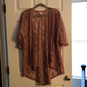 LuLaRoe Lindsey Lace Kimono in rose blush.